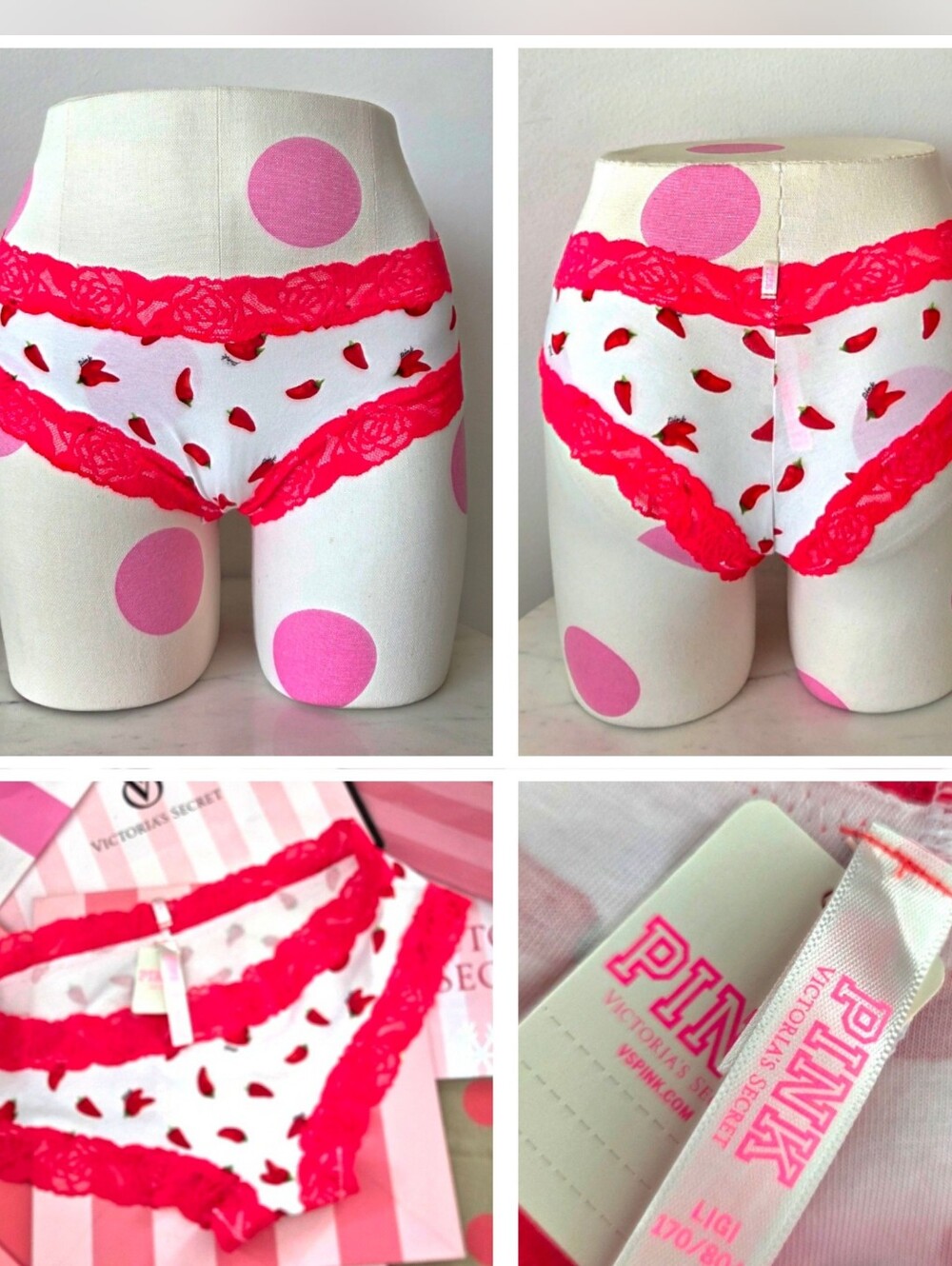 Victoria's Secret PINK VTG Low Rise Cheekster Tanga Lace Panty NWT Red Peppers